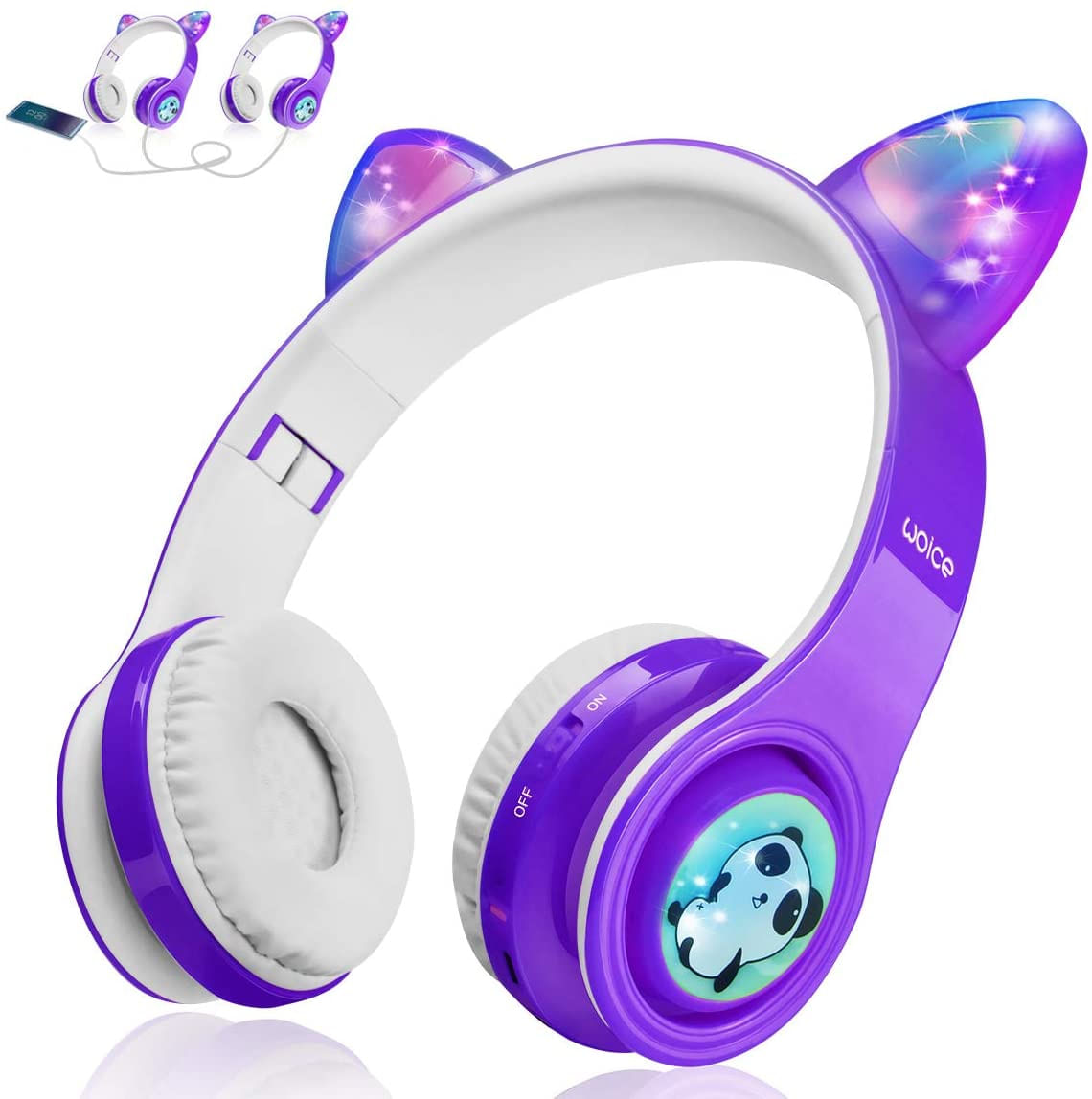 Fones De Ouvido Bluetooth Sem Fio Kids Luzes Piscando Led Função De Compartilhamento De Música Bateria De Longa Duração E 85db Volume Lim