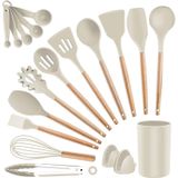 Conjunto De Utensílios De Cozinha De Silicone - Szbob Calor Resistente À Cozinha Ferramentas De Madeira Tira De Madeira Colheres De Silicone