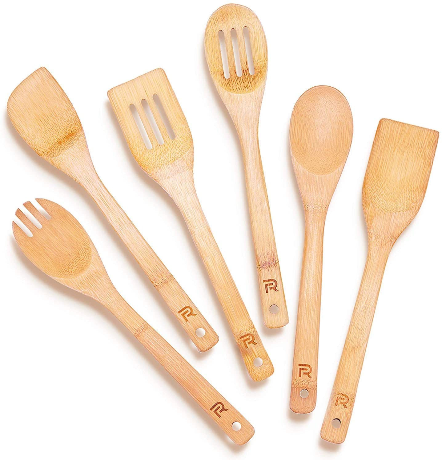 Riveira Colheres De Madeira Para Cozinhar 6 Peças De Bambu Conjunto De Utensílios De Apartamento Essencial Madeira Spatula Spoon Nonstick Co