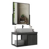 Gabinete Banheiro 80cm Com Cuba E Espelheira Multimóveis Cr10107 Carbono