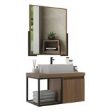 Gabinete Banheiro 80cm Com Cuba E Espelheira Multimóveis Cr10107 Noce