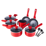 Jogo De Panelas 10 Peças Indução Vermelho Revestimento Cerâmico