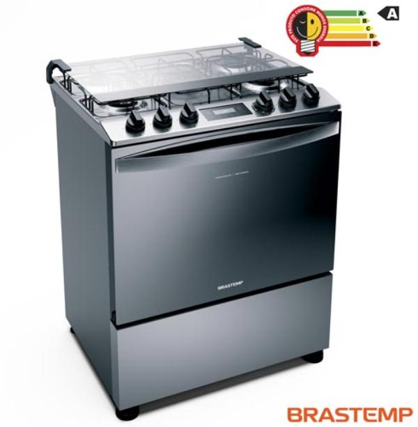 FogÃ£o de Piso Brastemp de 05 Bocas com Turbo Chama, Touch Timer e Autodesligamento Inox 220v - BFS5GCR