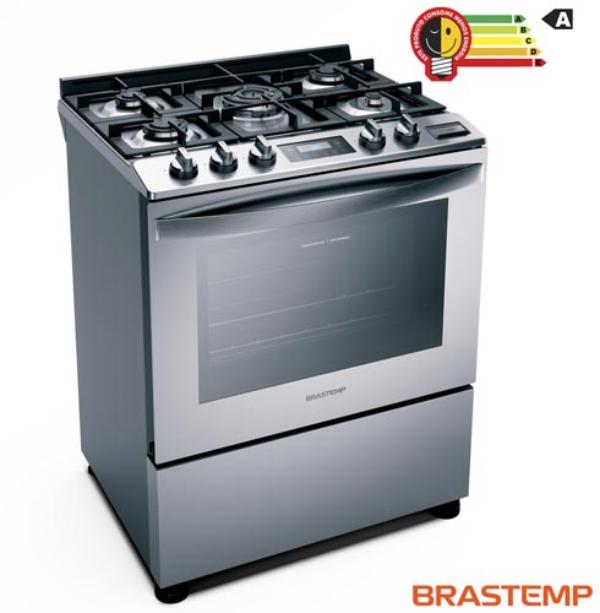 FogÃ£o de Piso Brastemp de 05 Bocas com Turbo Chama, Painel Touch, Grill e Meat Control Inox - BFS5CCR