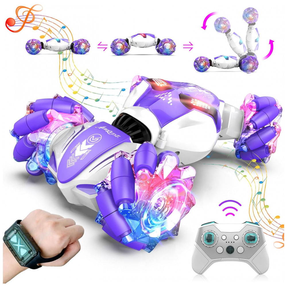 Carrinho De Controle De Remoto E Sensor De Gestos 4wd 2,4 Ghz Com Música E Luz Led, Aeroquest, Roxo