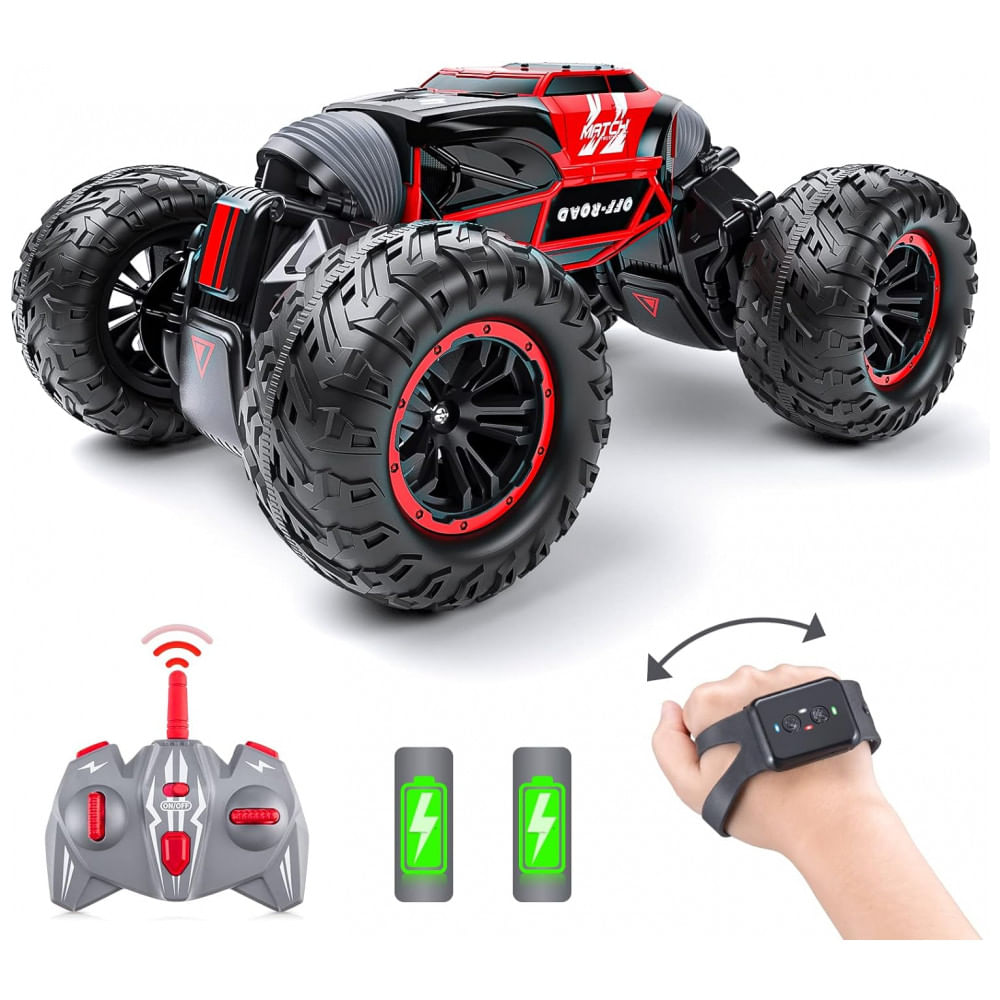 Carrinho De Controle Remoto E Sensor De Gestos Off Road, Com 2 Baterias E À Prova Dágua Para Crianças De 6 A 12 Anos, Powerextra, Preto E Vermelho