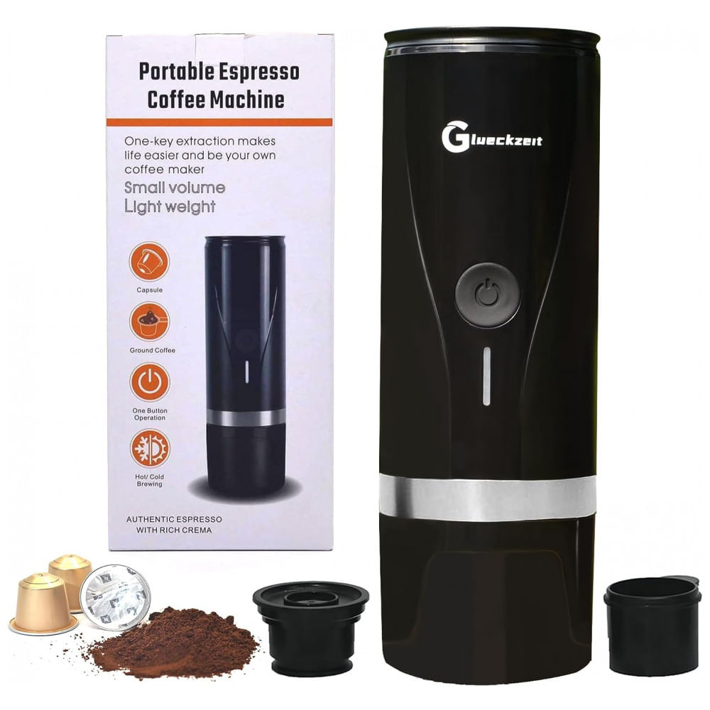 Máquina De Café Expresso Portátil Usb Para Cápsulas Ou Café Moído, Glueckzeit, Preta