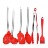 Kit Utensílios De Cozinha De Silicone Vermelho Cabo Inox K4