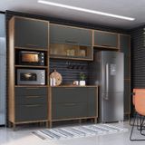 Cozinha Modulada Completa Com 5 Peças 8 Portas 3 Gavetas E Vidro Reflecta 100% Mdf Vicenza