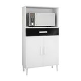 Balcão Microondas Duplo Cozinha Mdp 15mm 2 Portas 1 Gaveta - Branco/preto