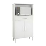 Balcão Microondas Duplo Cozinha Mdp 15mm 2 Portas 1 Gaveta - Branco