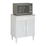 Balcão Microondas Simples Cozinha Mdp 15mm 2 Portas 1 Gaveta - Branco
