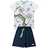 Conjunto Infantil Bebê Menino Gamer Branco E Azul Marinho