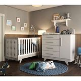 Quarto De Bebê Com Cômoda De Bebê Berço Com Capitone E Prateleira Retrô Jolie Branco Brilho/cinza