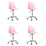 Kit 04 Cadeiras Office Base Cromada Giratória Saarinen - Rosa