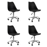 Kit 04 Cadeiras Office Base Cromada Giratória Saarinen - Preto