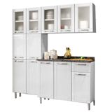 Cozinha de Aço Completa Armário Aéreo, Paneleiro 6 Portas e Balcão 3 Portas 1 Gaveta Multipla Bertolini Branco
