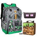 3pcs Minecraft School Mochila Para Green