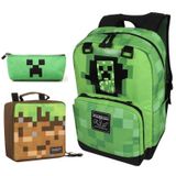 3 Peças - MINECRAFT Mochila Escolar Infantil + Estojo + Lancheira