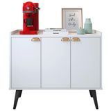 Aparador Buffet 3 Portas Cantinho Café Prateleira Organizadora Puxador Concha Vintage Pés Retrô Decoração Sala Jantar Truzzi - Branco - RPM