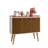 Aparador Buffet Wood Prime 3 Portas Cantinho Café Prateleira Organizadora Pés Palito Decoração Retrô - Off White|Ripado Nature - RPM Móveis