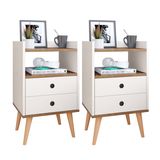 Jogo 2 Mesas de Cabeceira Pequena Kit Mesinhas Apoio Nicho Gavetas Organizadoras Decoração Quarto Casal Retrô Dream - Off White/Freijó - RPM