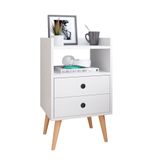 Mesinha de Cabeceira Canto Quarto Mesa Auxiliar 2 Gavetas Nicho Aparador Objetos Apoio Lateral Cama  Dream - Branco - RPM