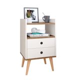 Mesinha de Cabeceira Canto Quarto Mesa Auxiliar 2 Gavetas Nicho Aparador Objetos Apoio Lateral Cama  Dream - Off White/Freijó - RPM
