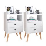 Jogo 2 Mesas de Cabeceira Pequena Kit Mesinhas Apoio Nicho Gavetas Organizadoras Decoração Quarto Casal Retrô Dream - Branco - RPM