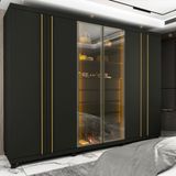 Guarda Roupa Casal 6 Portas 4 Gavetas Com Vidro Reflecta E Led Absolut Gelius