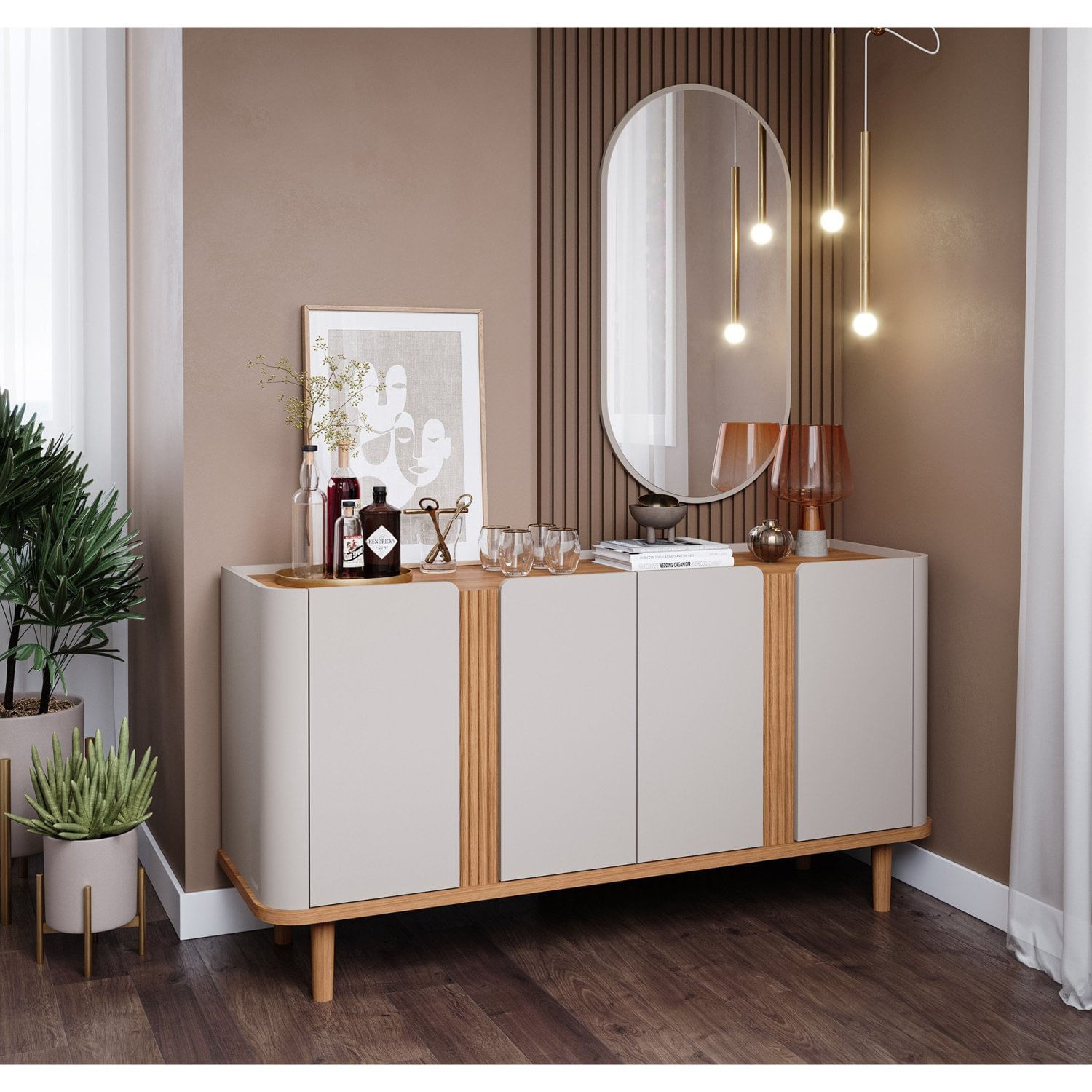 Buffet Para Sala De Jantar 4 Portas Eva Off White/nature