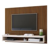 Painel Cissa Tv 32 36 39 40 42 46 47 50 Polegadas Prateleira Inferior Nicho Decorativo Suspenso Quarto Sala - Ripado Freijó/Off White - RPM Móveis