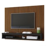 Painel Cissa TV 32 36 39 40 42 46 47 50 Polegadas, Prateleira Inferior, Nicho Decorativo, Suspenso, Quarto/Sala - Ripado Freijó/Preto - RPM Móveis