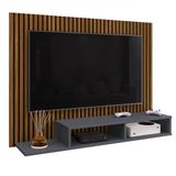 Estante Painel Suspenso TV 48 Polegadas Nicho Organizador Prateleira Decorativa Sala Quarto Moderno Dubai Ripado/Cinza - RPM Móveis