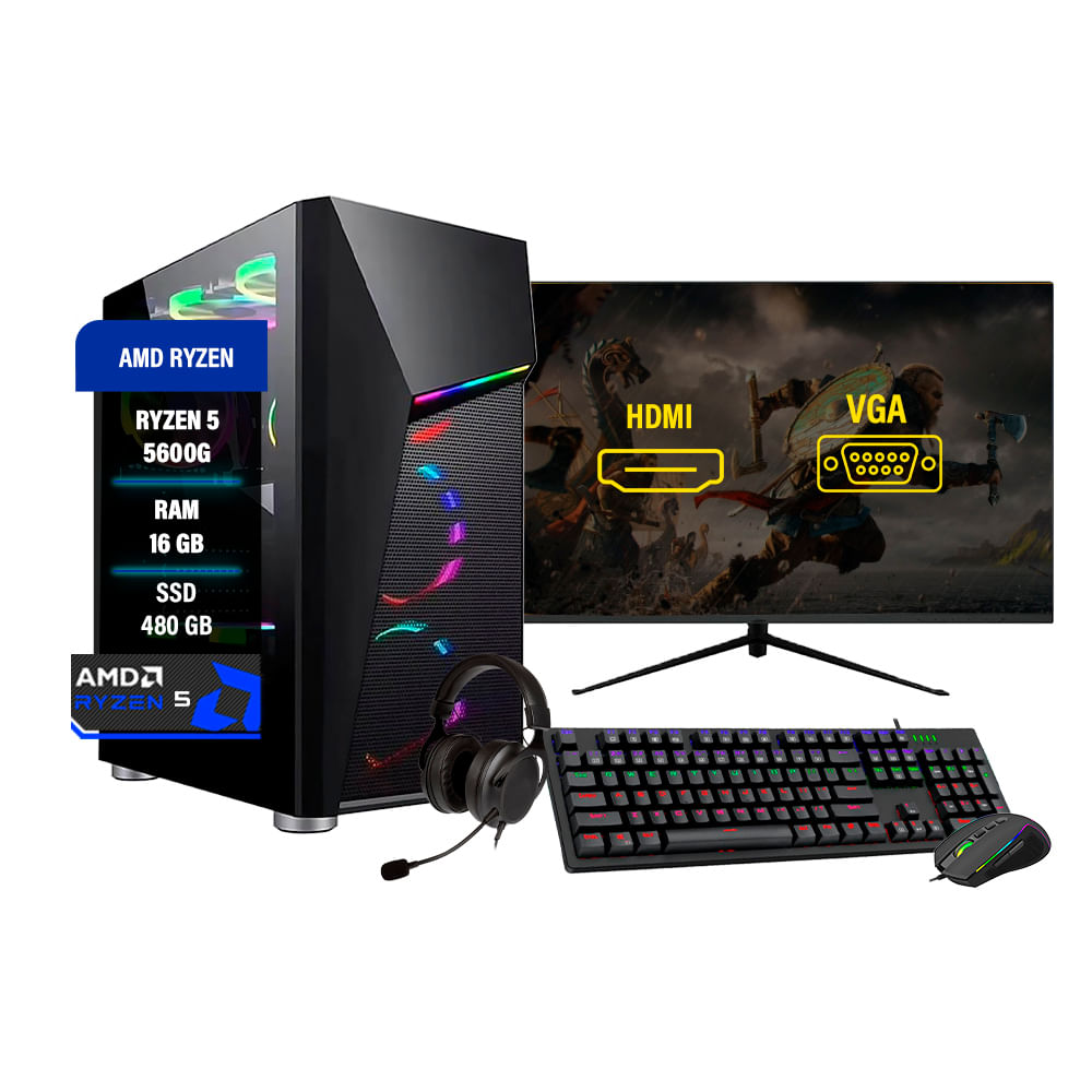 Pc Gamer Ryzen 5 5600g 16gb Ram Ddr4 Ssd 480gb Monitor 24&#39;&#39;