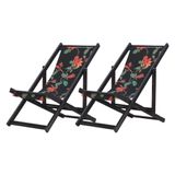 Kit 2 Espreguiçadeiras Dobrável Black Sb-preto Flores