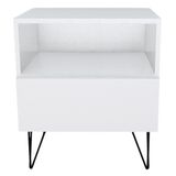 Mesa De Cabeceira Retrô Branca Hairpin Legs Gaveta Inferior Mdf - Móveis Leblanc