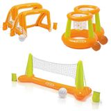 Kit Praia E Piscina 1 Volei + 2 Traves De Polo + 2 Cesta De Basquete Inflável  Intex