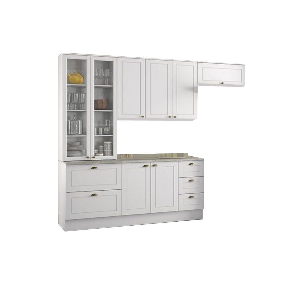 Cozinha Completa Henn Americana C 5 Pecas Cristaleira 2 Aereos Balcao Tampo Cz120 Branco