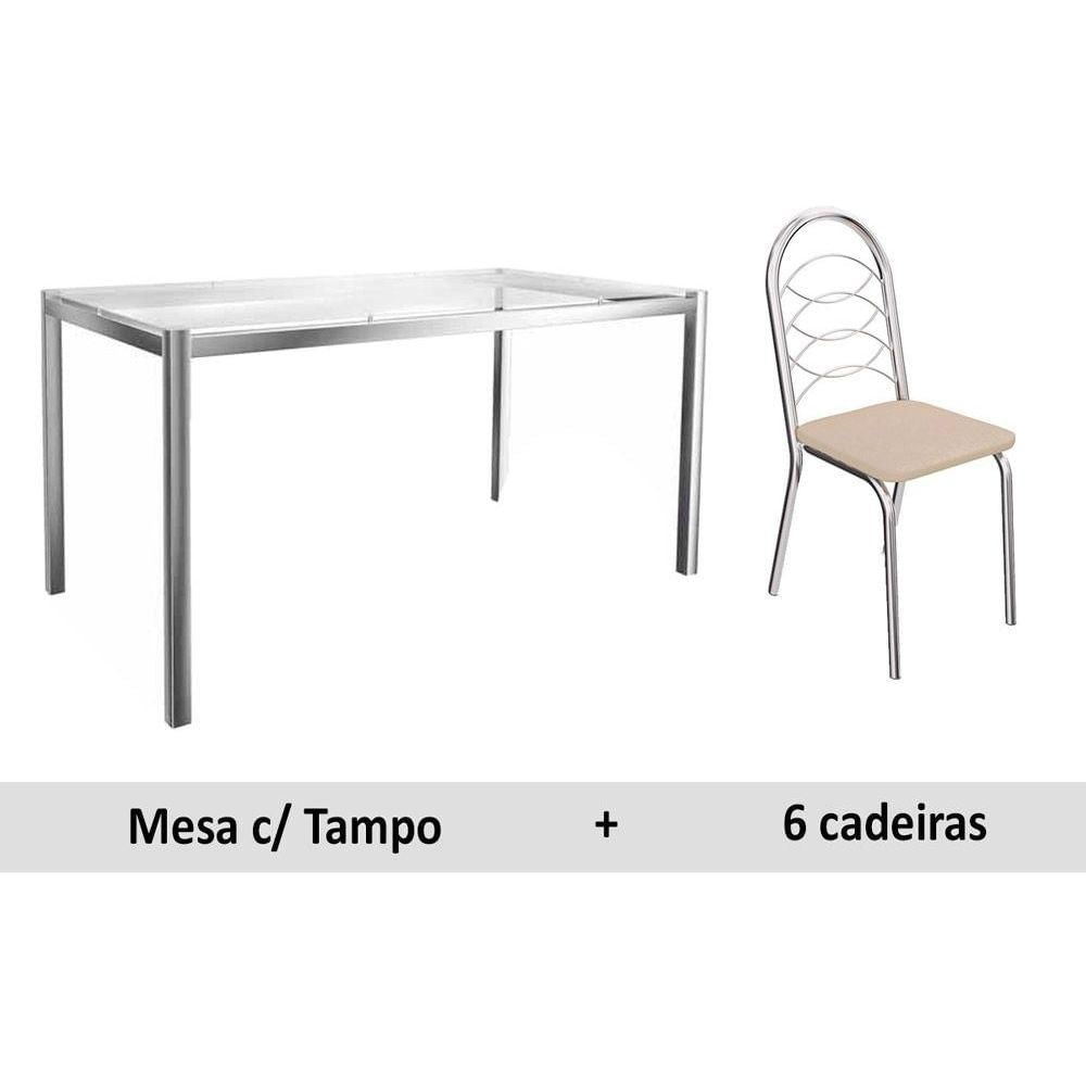 Sala De Jantar Completa Reno C Tampo Vidro 150cm 6 Cadeiras Holanda Cromado Courano Nude Kappesberg