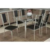 Sala De Jantar Completa Elba C Tampo Vidro 140cm 6 Cadeiras Lisboa Cromado Courano Preto Kappesberg