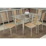 Sala De Jantar Completa Elba C Tampo Vidro 140cm 6 Cadeiras Lisboa Cromado Courano Nude Kappesberg