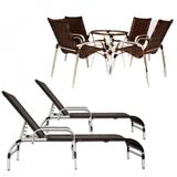 Kit Com 6 Cadeiras Mesa + 3 Espreguiçadeiras 2 Mesas De Centro Capuccino