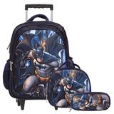 Kit Mochila Infantil Menino Batman Rodinha 3d Com Lancheira