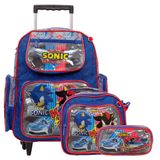 Kit Mochila Infantil Masculina Rodinha Sonic Racing Cor Azul