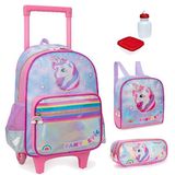 Kit Mochila Escolar Unicórnio Fantastic Rodinhas G Infantil