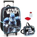 Kit Mochila Infantil Star Wars Disney Rodinha Escolar Tam G