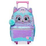 Mochila De Rodinha Pack Me Cat Brilhosa Com Orelha Lilás