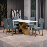 Mesa De Jantar Dobuê Dubai Light 180x90 Com 6 Cadeiras Estofadas