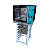 Forno Turbo Convec. Preto e Turquesa FCSB4E 220V + Bancada MES-004 + 4 Assadeiras - Venâncio